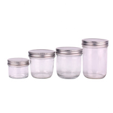 Factory new 4oz 10oz 12oz 16oz clear wide mouth food storage glass mason jar for canning cavior jam with metal lid